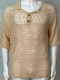 Men's Plus Size Openwork Collared Neck Quarter Button Knit Polo - Trendsi