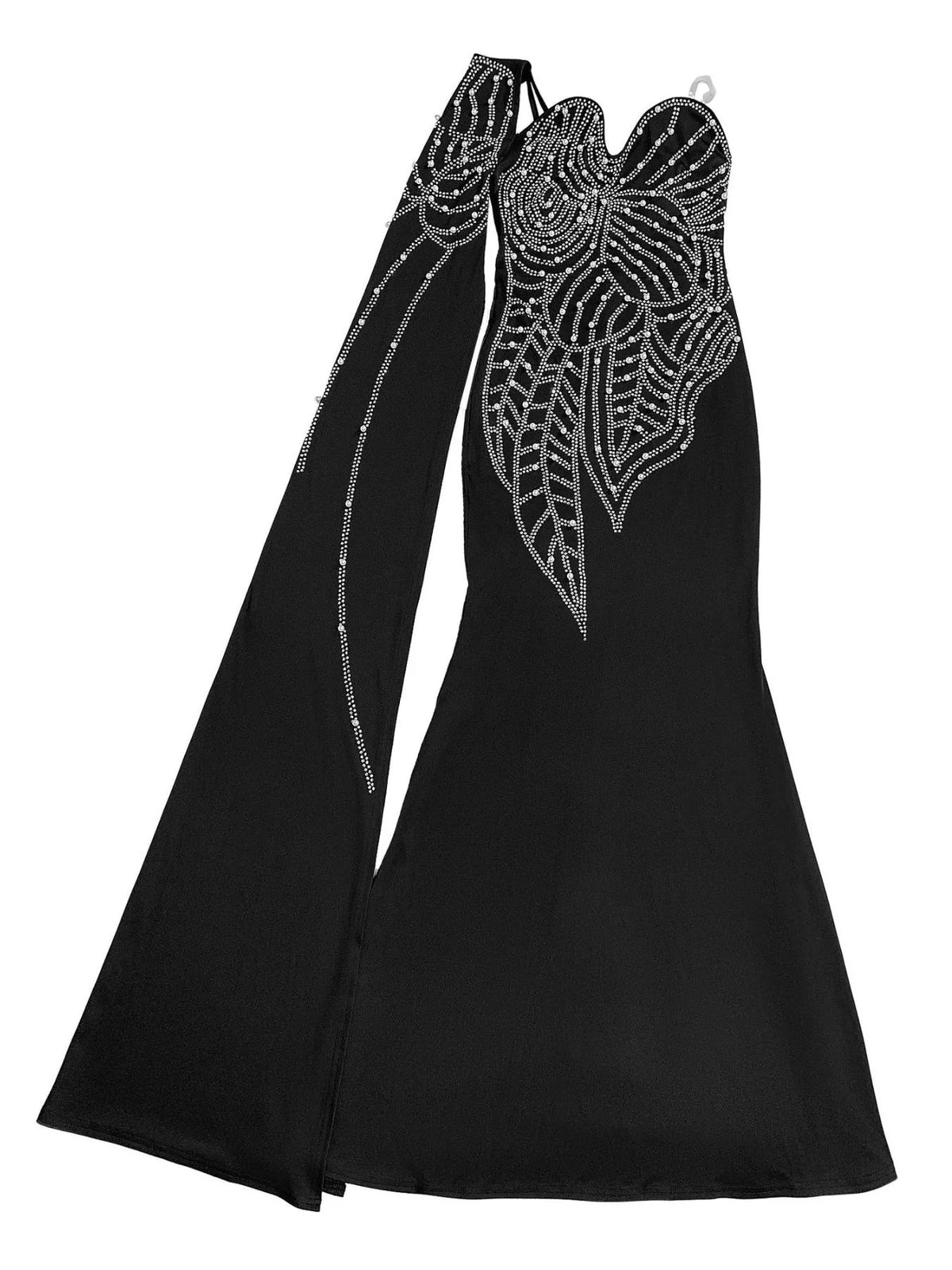 Rhinestone Pearl Detail One-Shoulder Mermaid Maxi Dress - Trendsi - Flyclothing LLC