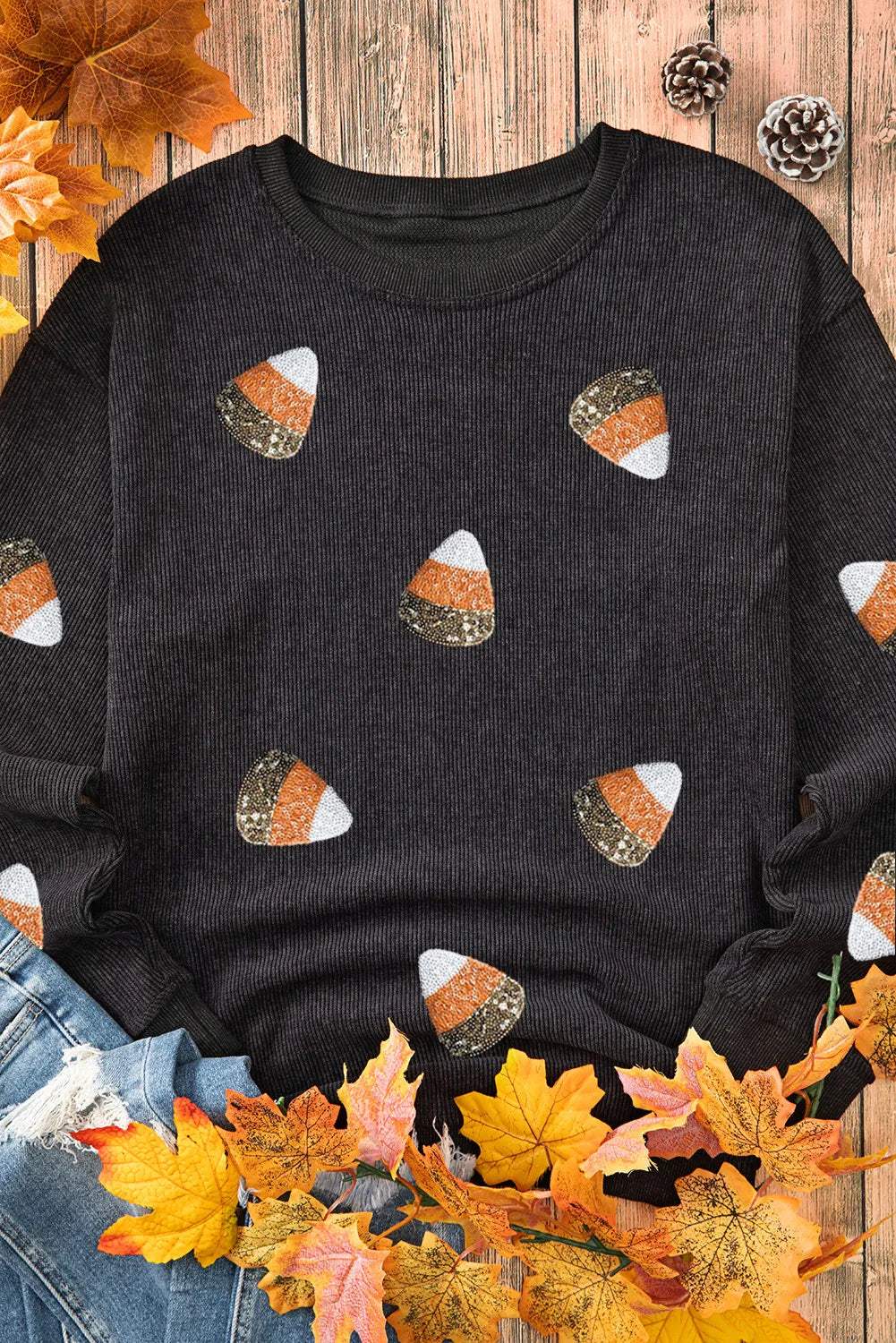 Sequin Round Neck Long Sleeve Sweatshirt - Trendsi - Flyclothing LLC