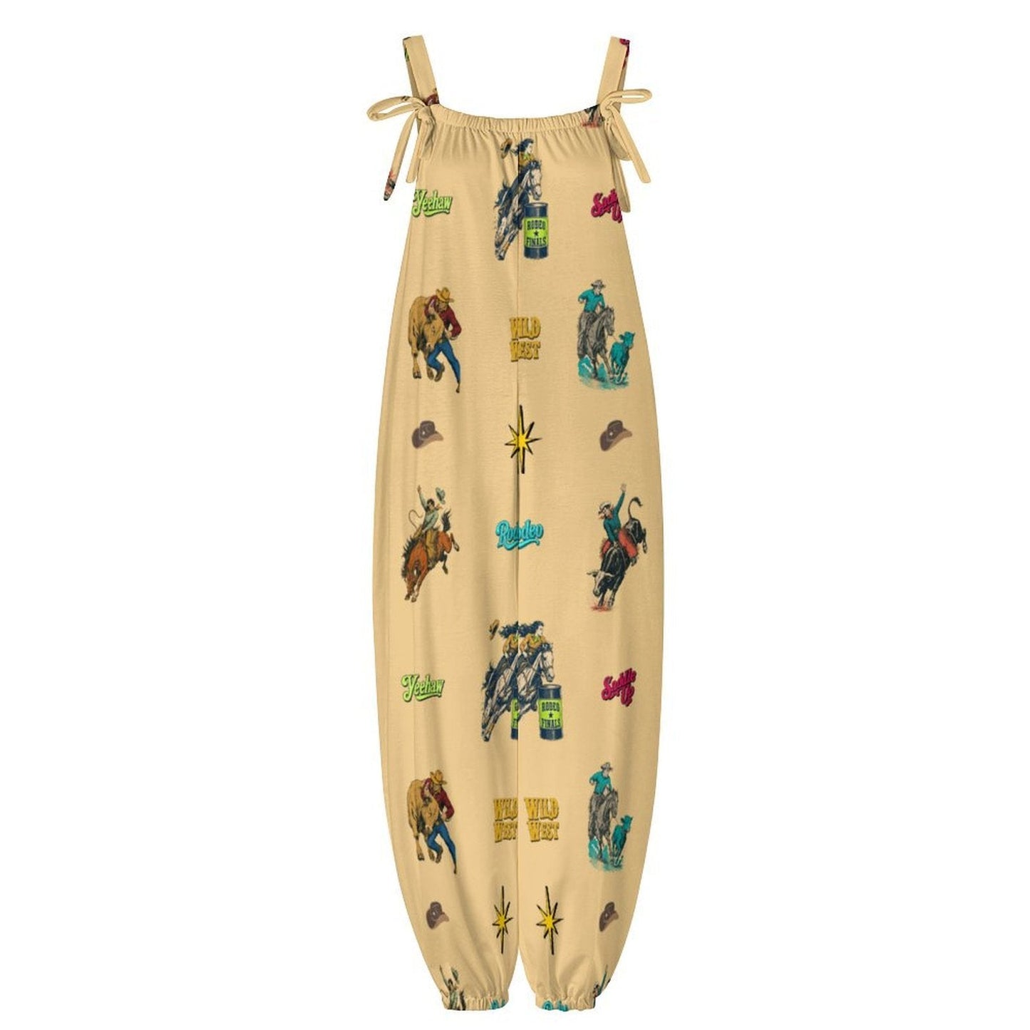 Baha Ranch The Last Roundup Western Rodeo Overalls Jumpsuit - Tan