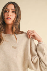 Mable Round Neck Letter Embroidery Crop Sweatshirt - Trendsi