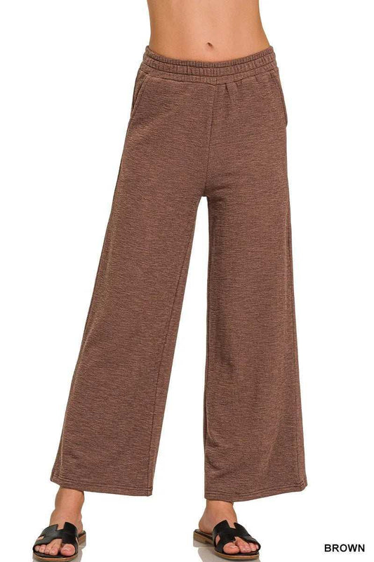 Zenana Cotton Slub Wide Leg Pants - Trendsi - Flyclothing LLC