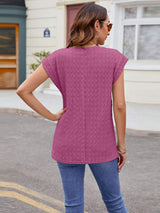 Textured Round Neck Cap Sleeve T-Shirt - Trendsi - Flyclothing LLC