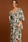 Umgee Ruffle Hem Flower Printed V-Neck Dress - Trendsi