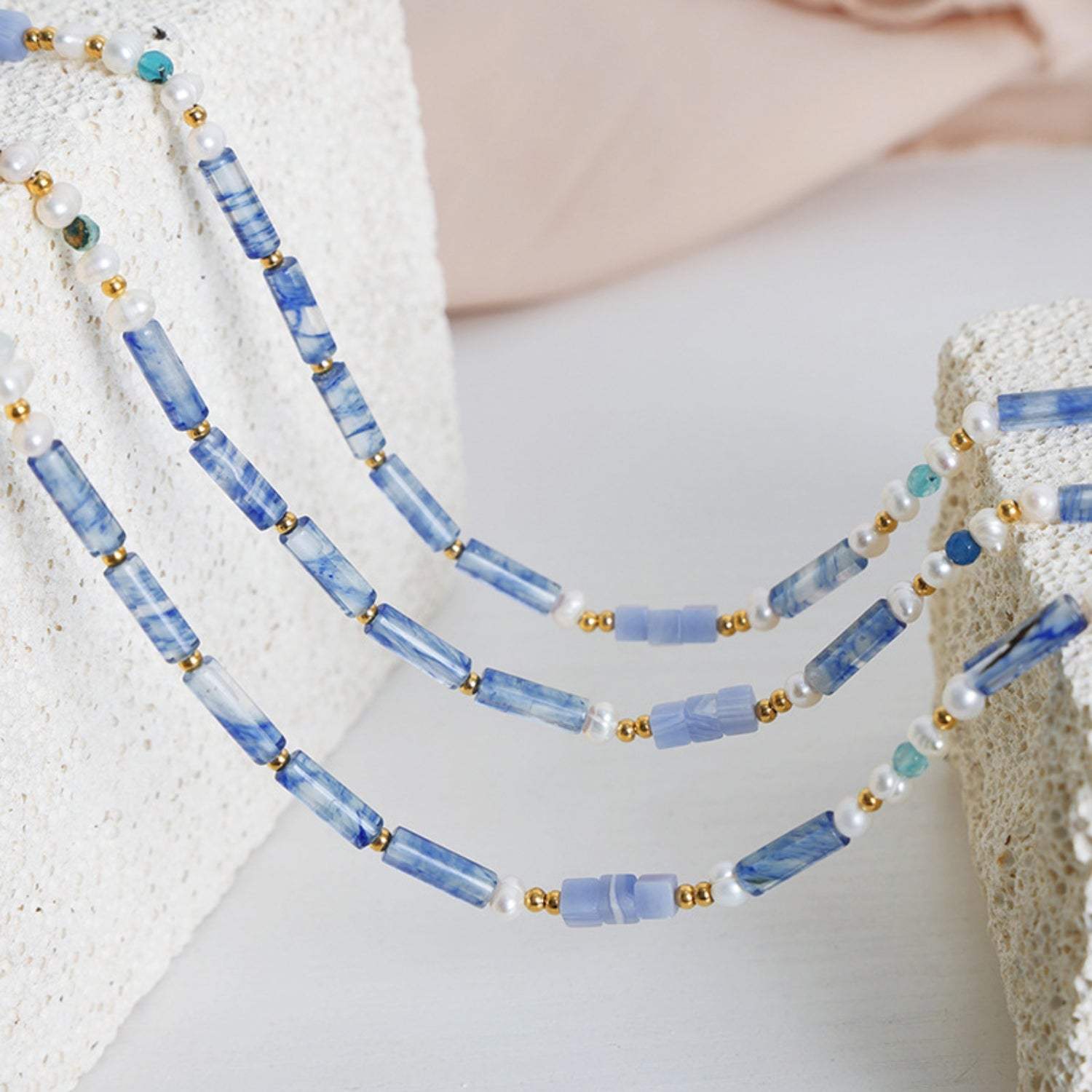 Freshwater Pearl Titanium Steel Geometric Bead Necklace - Trendsi - Flyclothing LLC