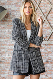 First Love Full Size Lurex Mixed Tweed One Button Blazer - Trendsi