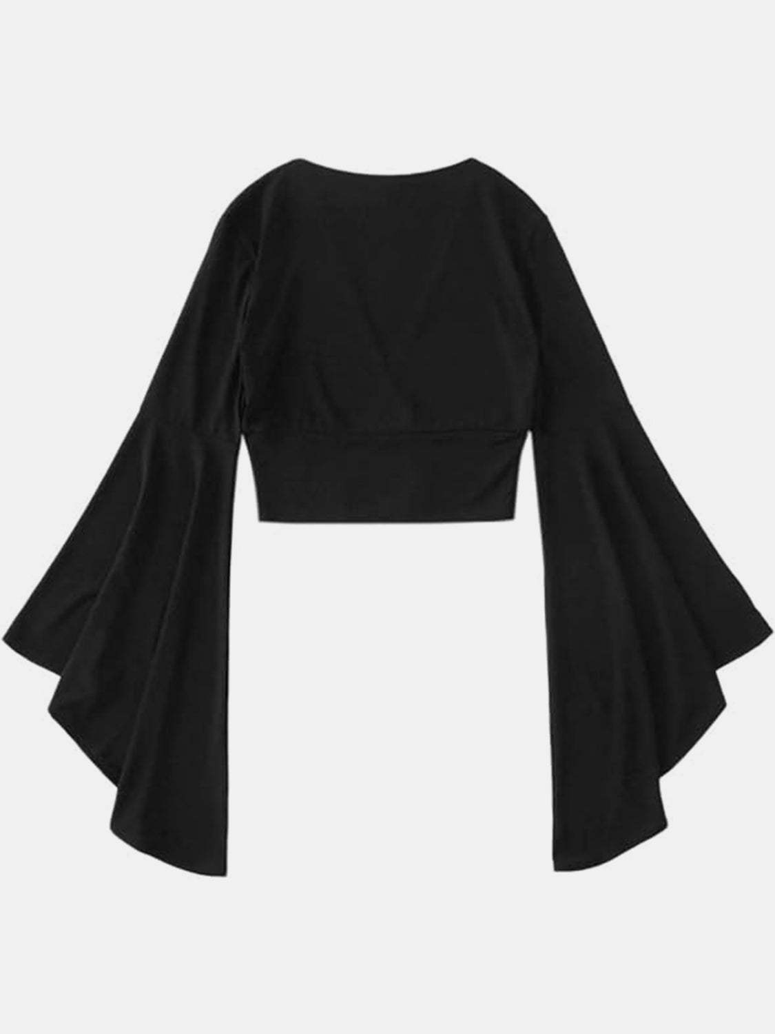 Plunge Flare Sleeve Cropped Top - Trendsi - Flyclothing LLC