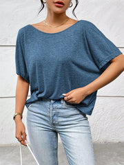 Backless Twisted Round Neck Half Sleeve T-Shirt - Trendsi