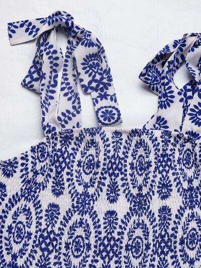 Perfee Slit Smocked Square Neck Printed Maxi Cami Dress - Trendsi - Flyclothing LLC