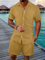 Men's Full Size Button Down Short Sleeve Shirt and Shorts Set Plus Size - Trendsi - Flyclothing LLC