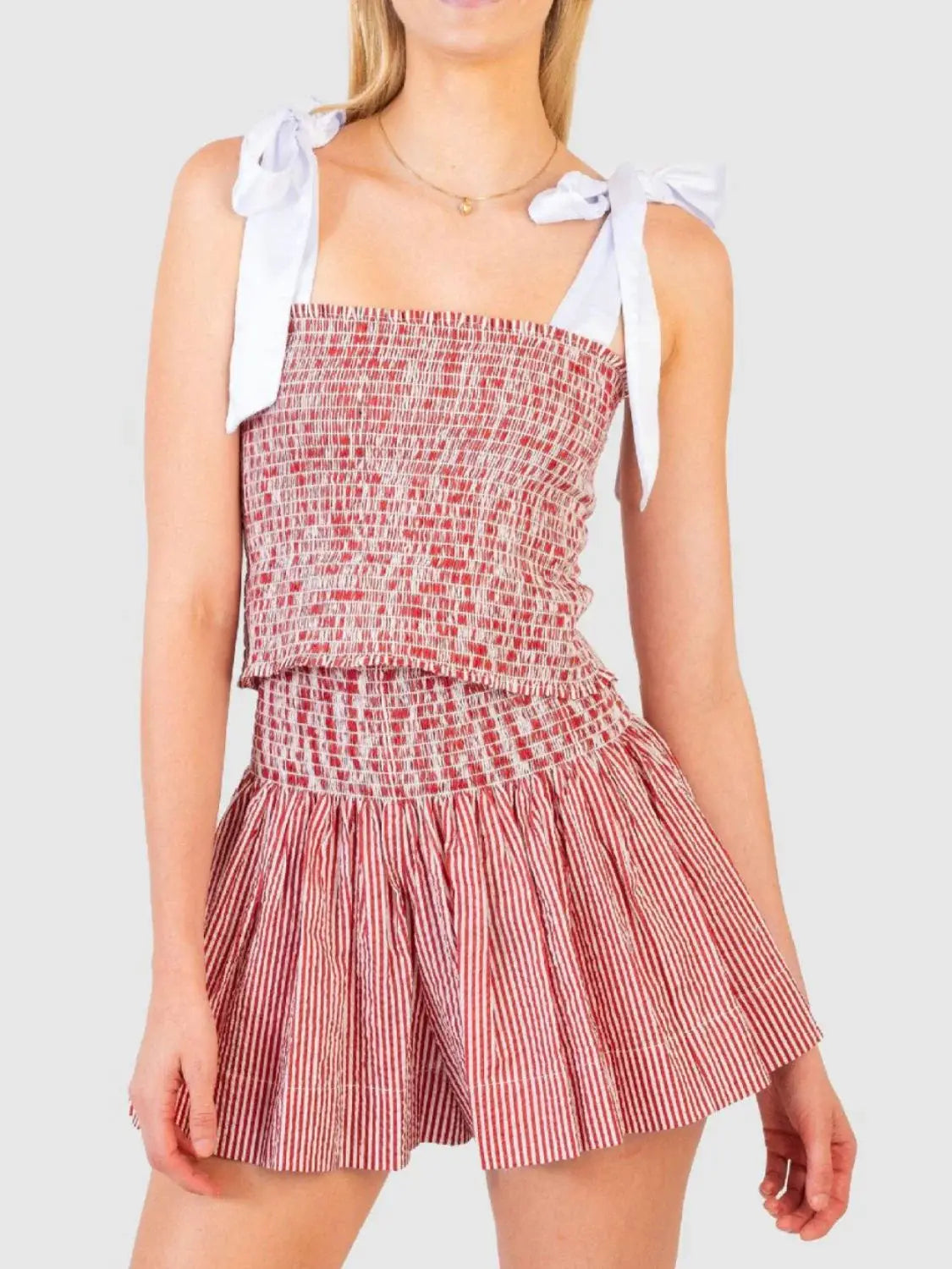 Smocked Tie Shoulder Cami and Shorts Set - Trendsi - Flyclothing LLC