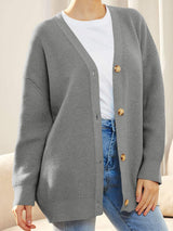 Button Down V-Neck Long Sleeve Cardigan - Trendsi - Flyclothing LLC