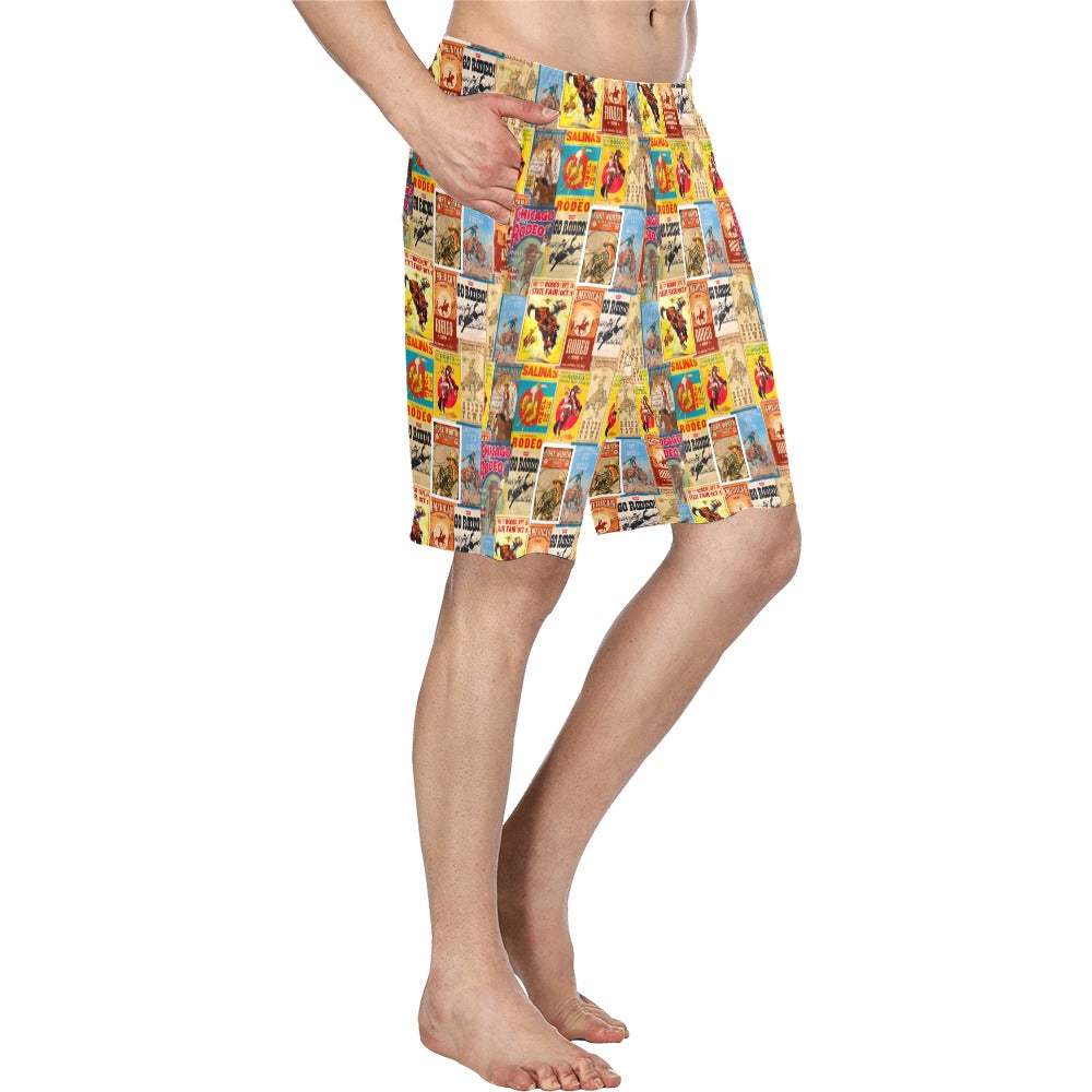 Baha Ranch Vintage Rodeo Poster Mens Western Swim Trunks Shorts - Baha Ranch Western Wear - Flyclothing LLC
