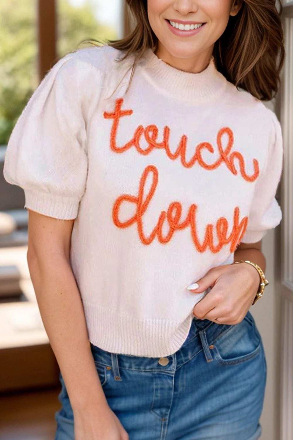 TOUCH DOWN Mock Neck Short Sleeve Knit Top - Trendsi - Flyclothing LLC