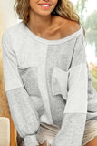 Color Block Double Chest Pocket Boat Neck Top - Trendsi - Flyclothing LLC