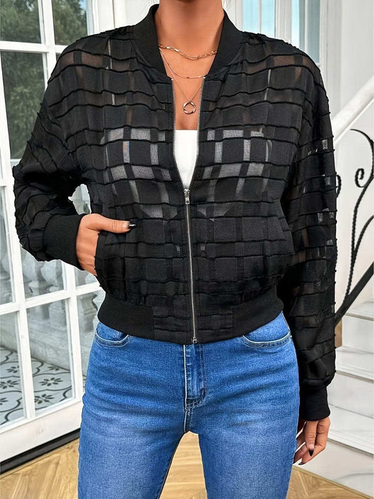 Zip Up Baseball Collar Outerwear - Trendsi - Flyclothing LLC