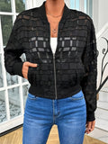 Zip Up Baseball Collar Outerwear - Trendsi