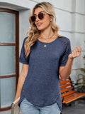 Round Neck Lace Short Sleeve T-Shirt - Trendsi - Flyclothing LLC