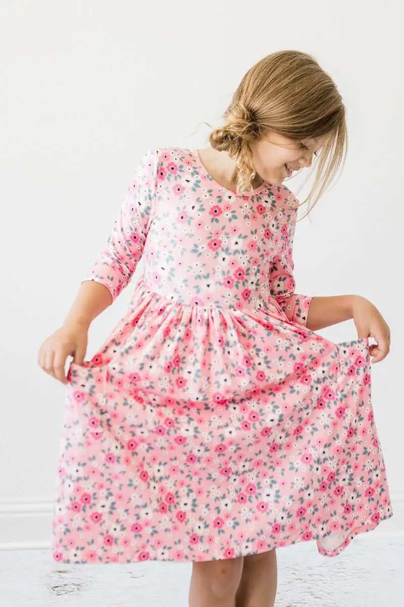 Azalea 3/4 Sleeve Pocket Twirl Dress - Mila & Rose ® - Flyclothing LLC