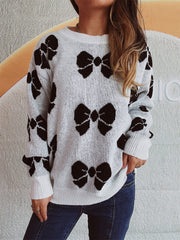 Bow Round Neck Dropped Shoulder Sweater - Trendsi