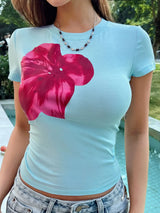 Devine Graphic Round Neck Short Sleeve T-Shirt - Trendsi - Flyclothing LLC