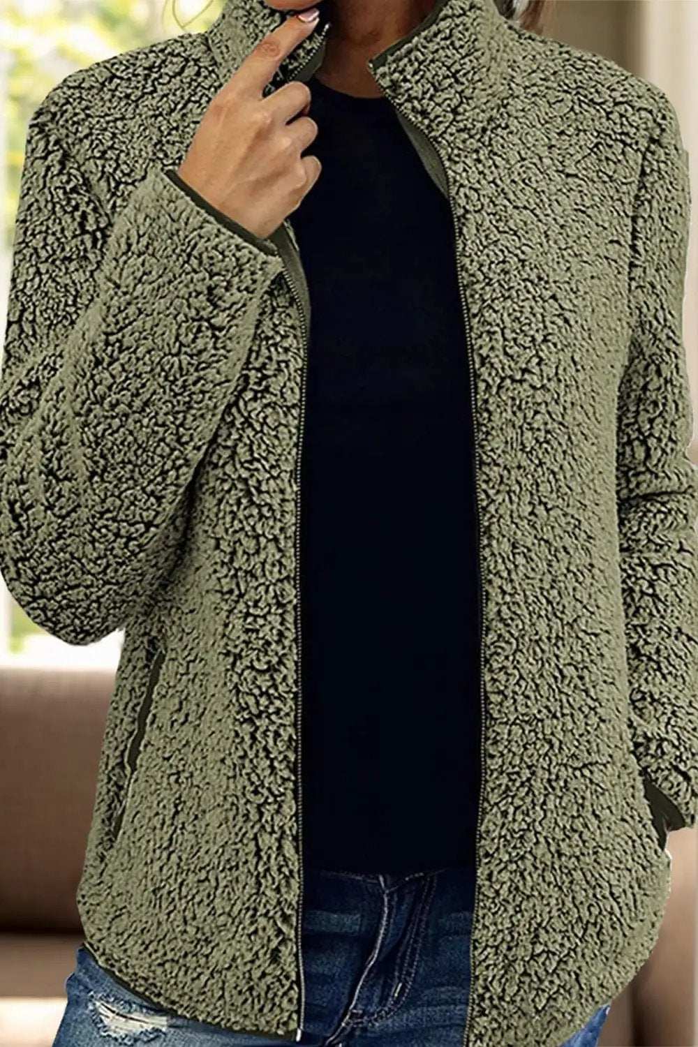 Pocketed Zip Up Turtleneck Jacket - Trendsi - Flyclothing LLC