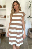 Basic Bae Full Size Striped Round Neck Cap Sleeve Mini Dress - Trendsi - Flyclothing LLC