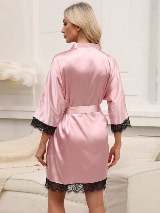 Tied Lace Detail Three-Quarter Sleeve Lounge Nightgown - Trendsi - Flyclothing LLC