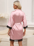 Tied Lace Detail Three-Quarter Sleeve Lounge Nightgown - Trendsi