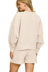 Zenana Ribbed Round Neck Pullover and Shorts Set - Trendsi - Flyclothing LLC