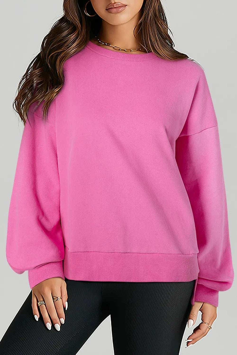 High-Low Round Neck Long Sleeve Sweatshirt - Trendsi - Flyclothing LLC