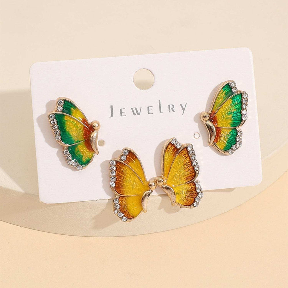 2 Piece Rhinestone Alloy Butterfly Stud Earrings - Trendsi - Flyclothing LLC