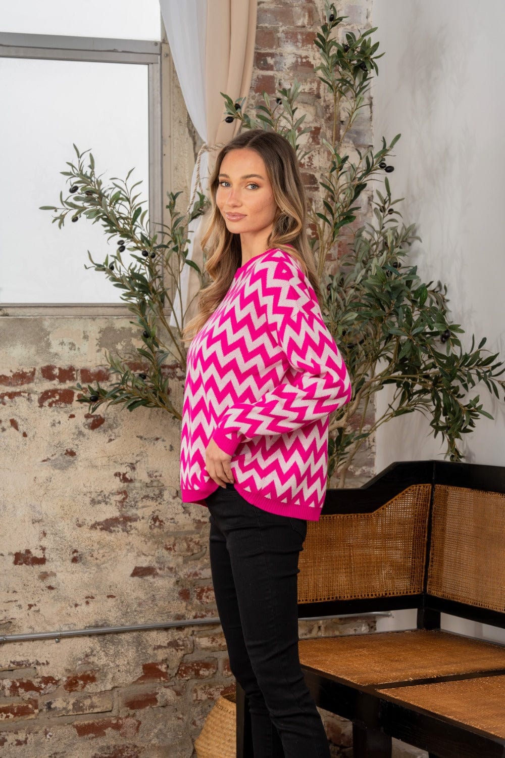 Sew In Love Full Size Wave Stripe Contrast Long Sleeve Sweater - Trendsi