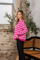 Sew In Love Full Size Wave Stripe Contrast Long Sleeve Sweater - Trendsi - Flyclothing LLC