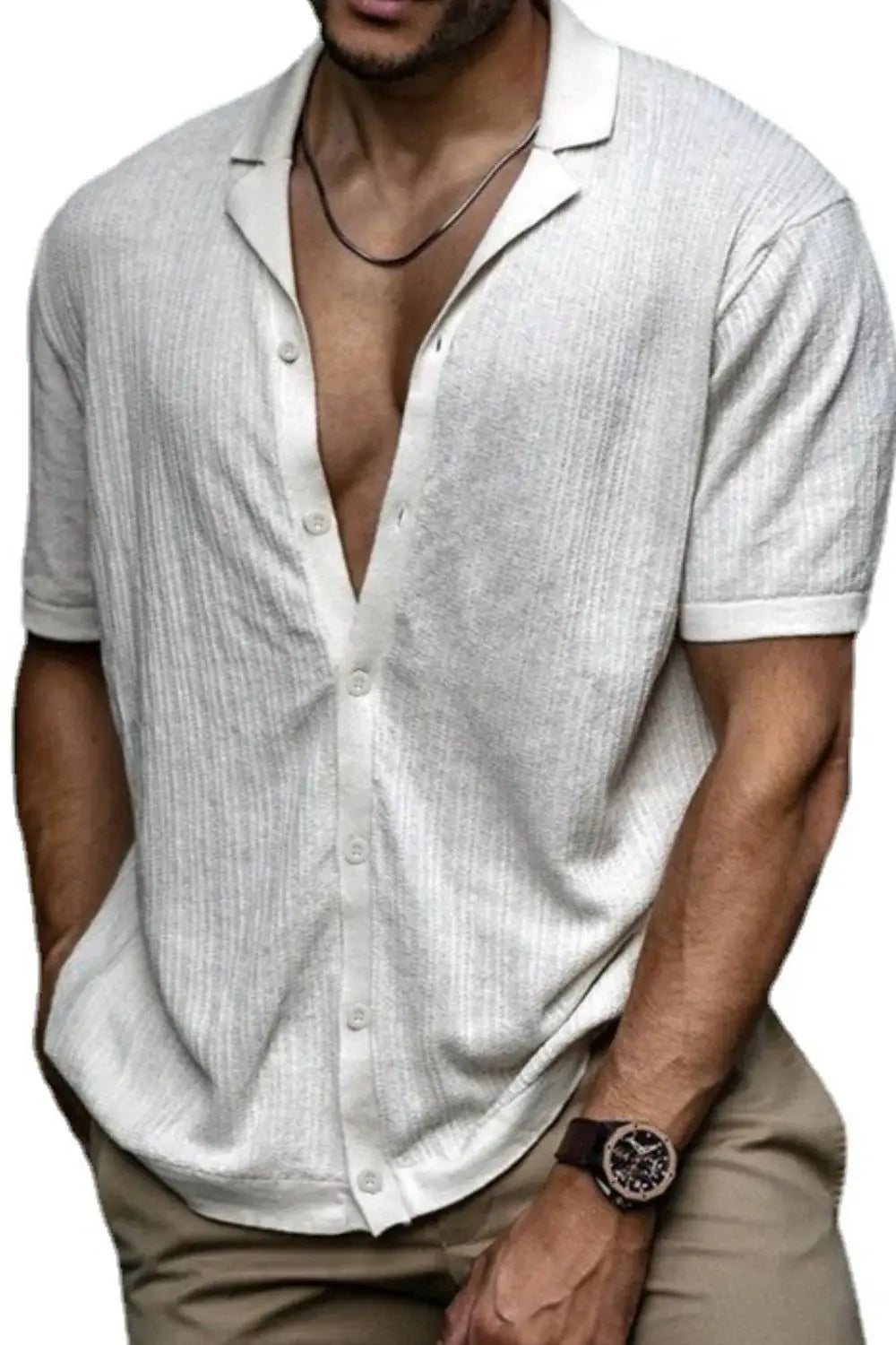 Men's Plus Size Button Up Short Sleeve Shirt - Trendsi - Flyclothing LLC