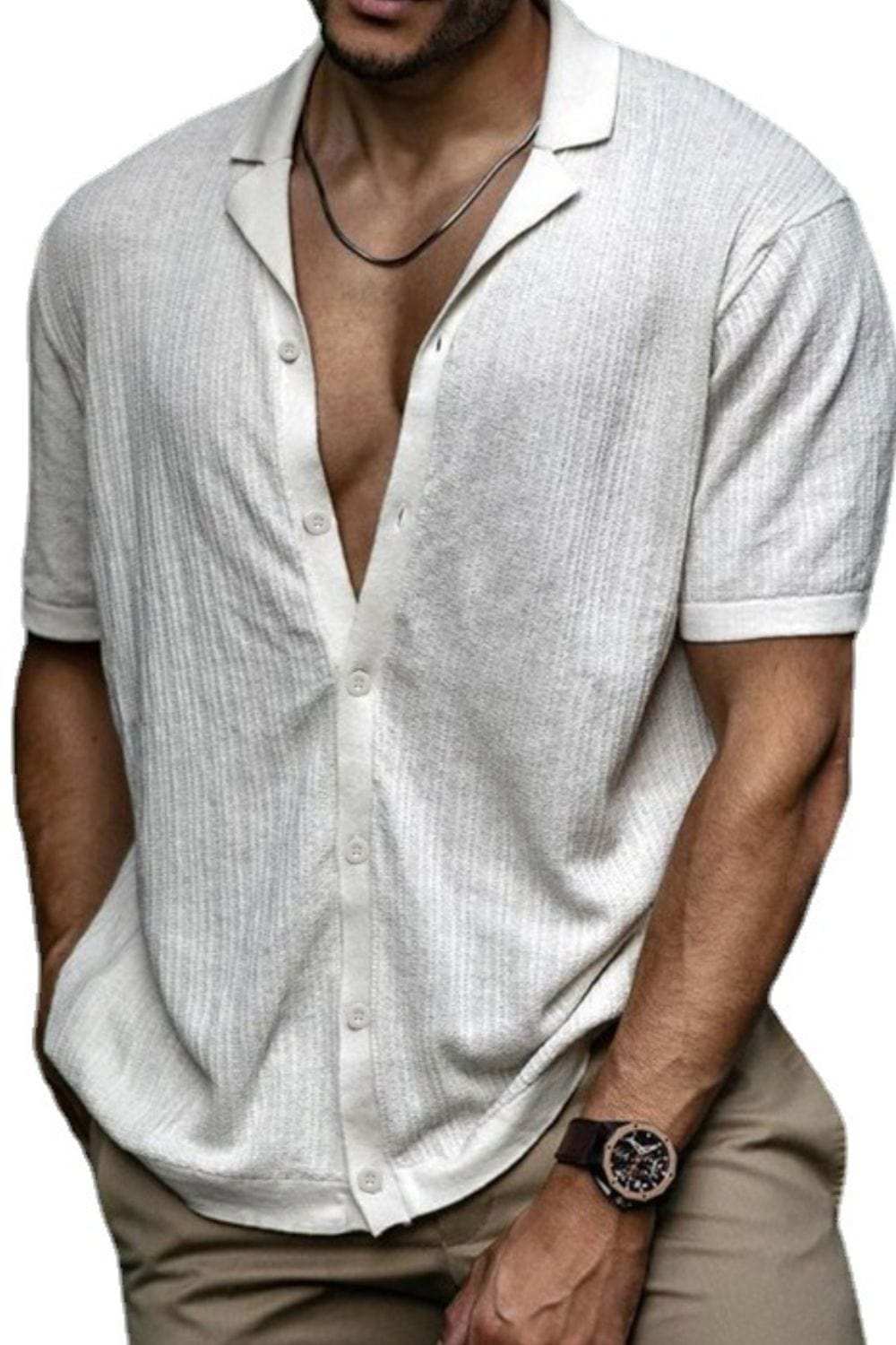 Men's Plus Size Button Up Short Sleeve Shirt - Trendsi - Flyclothing LLC