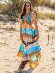 Tie-Dye Halter Neck Sleeveless Dress Trendsi