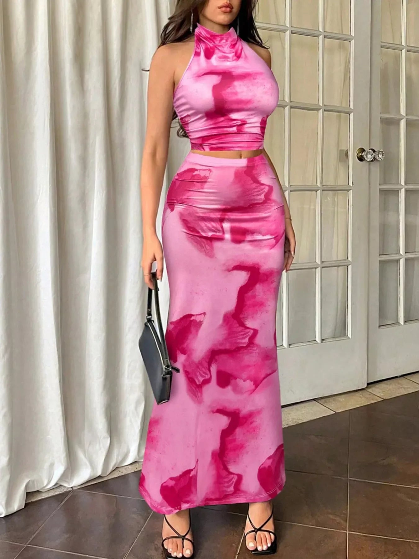 Tie-Dye Halter Top and Mermaid Skirt Set - Trendsi - Flyclothing LLC