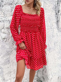 Smocked Polka Dot Long Sleeve Dress - Trendsi - Flyclothing LLC
