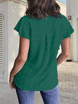 Swiss Dot Notched Cap Sleeve Blouse - Trendsi - Flyclothing LLC