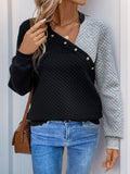 Perfee Decorative Button Contrast Long Sleeve Sweatshirt - Trendsi