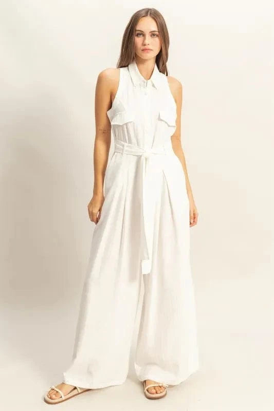 HYFVE Sleeveless Tie Waist Wide Leg Jumpsuit - Trendsi