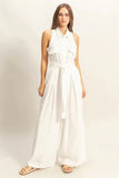 HYFVE Sleeveless Tie Waist Wide Leg Jumpsuit - Trendsi