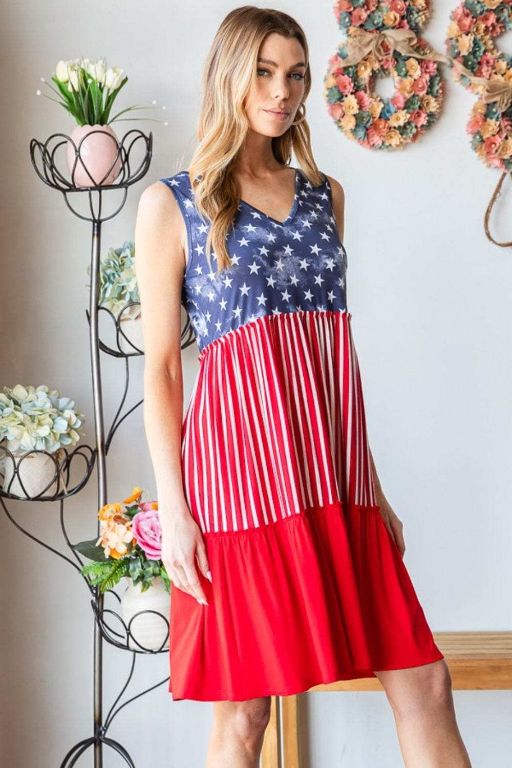 Heimish Full Size US Flag Theme Contrast Tank Dress - Trendsi - Flyclothing LLC