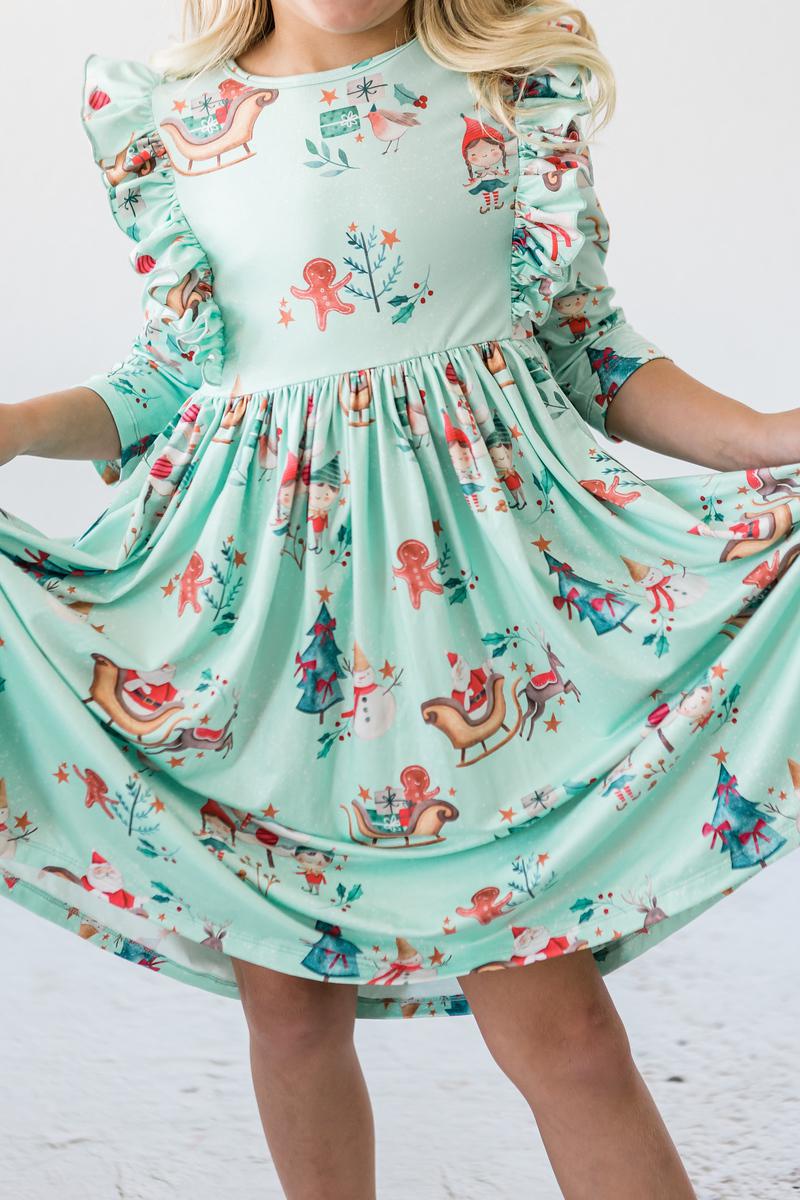Believe in Your Elf 3/4 Sleeve Ruffle Twirl Dress - Mila & Rose ®