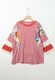 Striped Floral Patchwork Round Neck Top - Trendsi - Flyclothing LLC