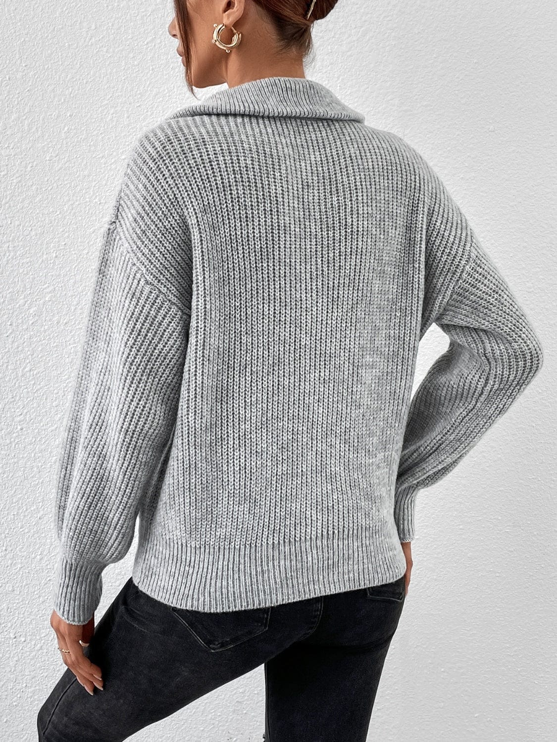 Honey Half Zip Dropped Shoulder Sweater - Trendsi