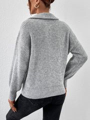 Honey Half Zip Dropped Shoulder Sweater - Trendsi