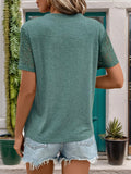 Lace Detail Notched Short Sleeve T-Shirt - Trendsi