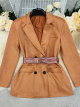 Double-Breasted Lapel Collar Blazer - Trendsi - Flyclothing LLC